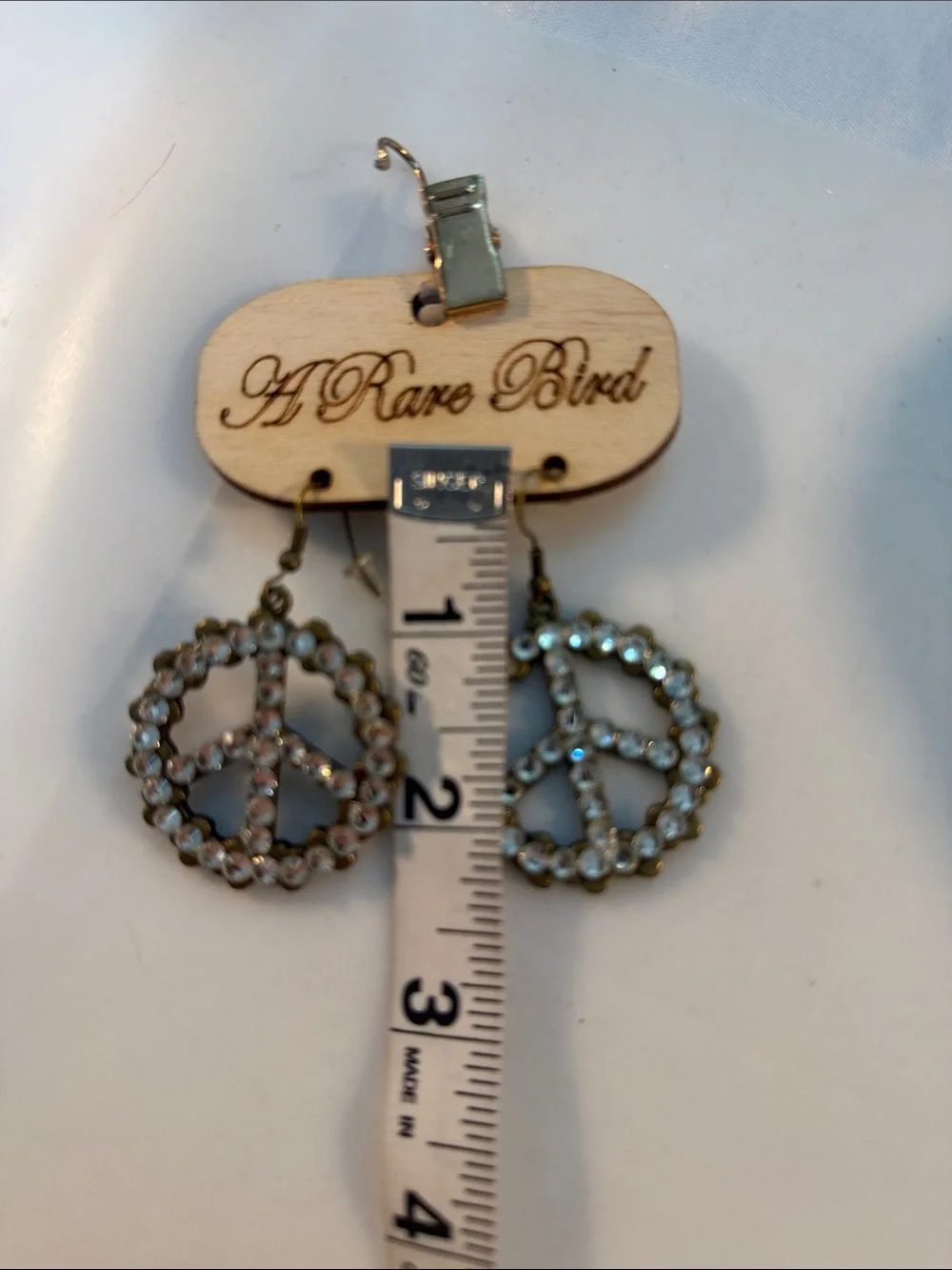 A rare bird Crystal Peace Sign Drop Earrings NWT $49 2.25” x 1.5”